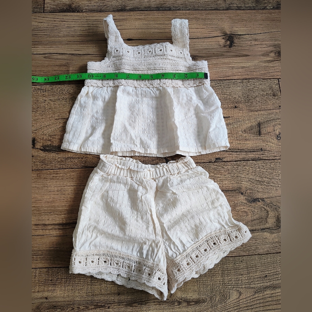 Zara Cream Crochet-Trim Two-Piece Set